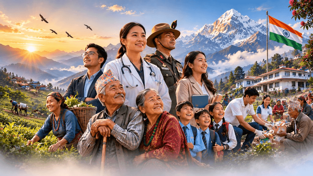 Gorkha community — professionals, elders, and youth united before the Himalayas
